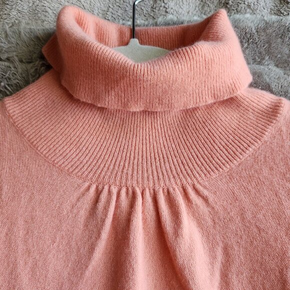 EVELYN GRACE Cashmere Sz Small Coral Pink Turtleneck Sweater Top Rolled sleeve - Picture 7 of 13